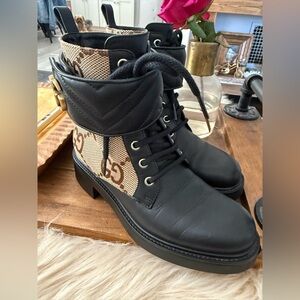 Gucci Black and Brown Combat Boots